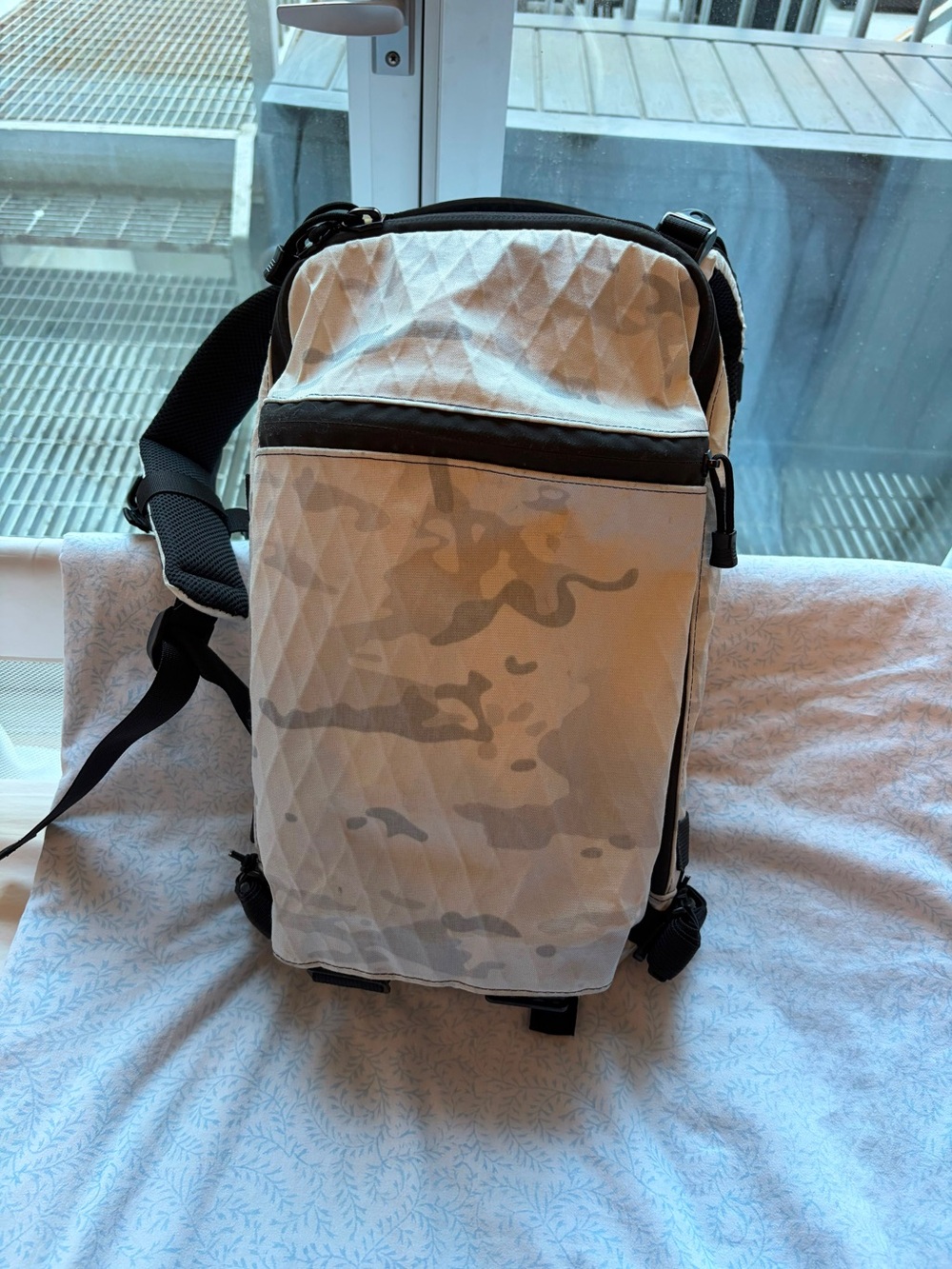Triple Aught Design White Camo Sling Pack with Black Accents